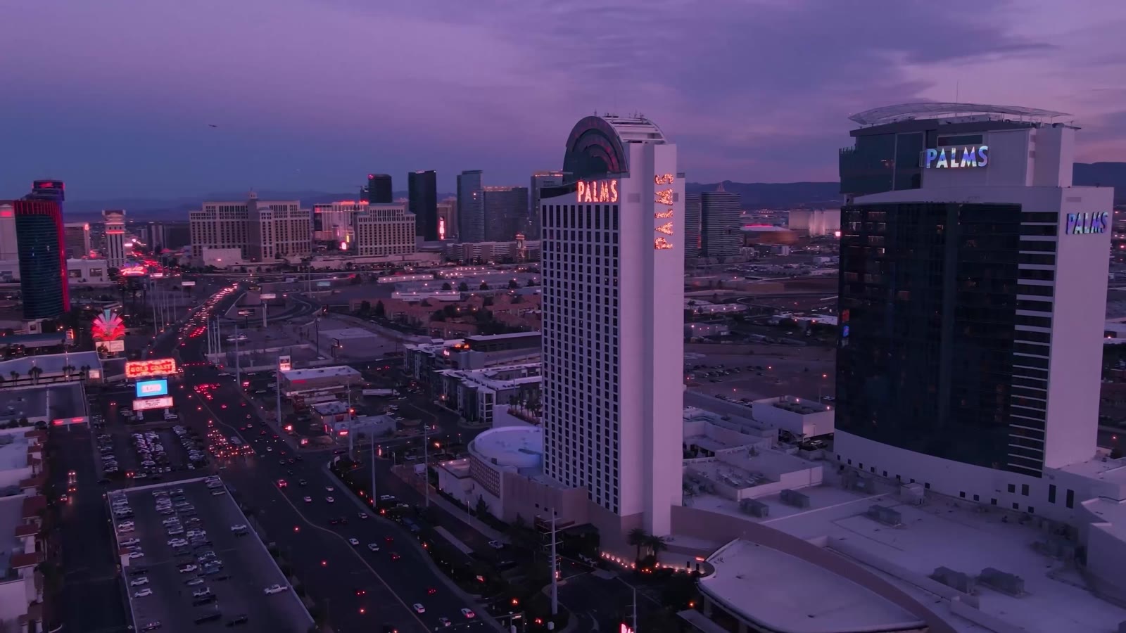Aerial view of Las Vegas at dusk